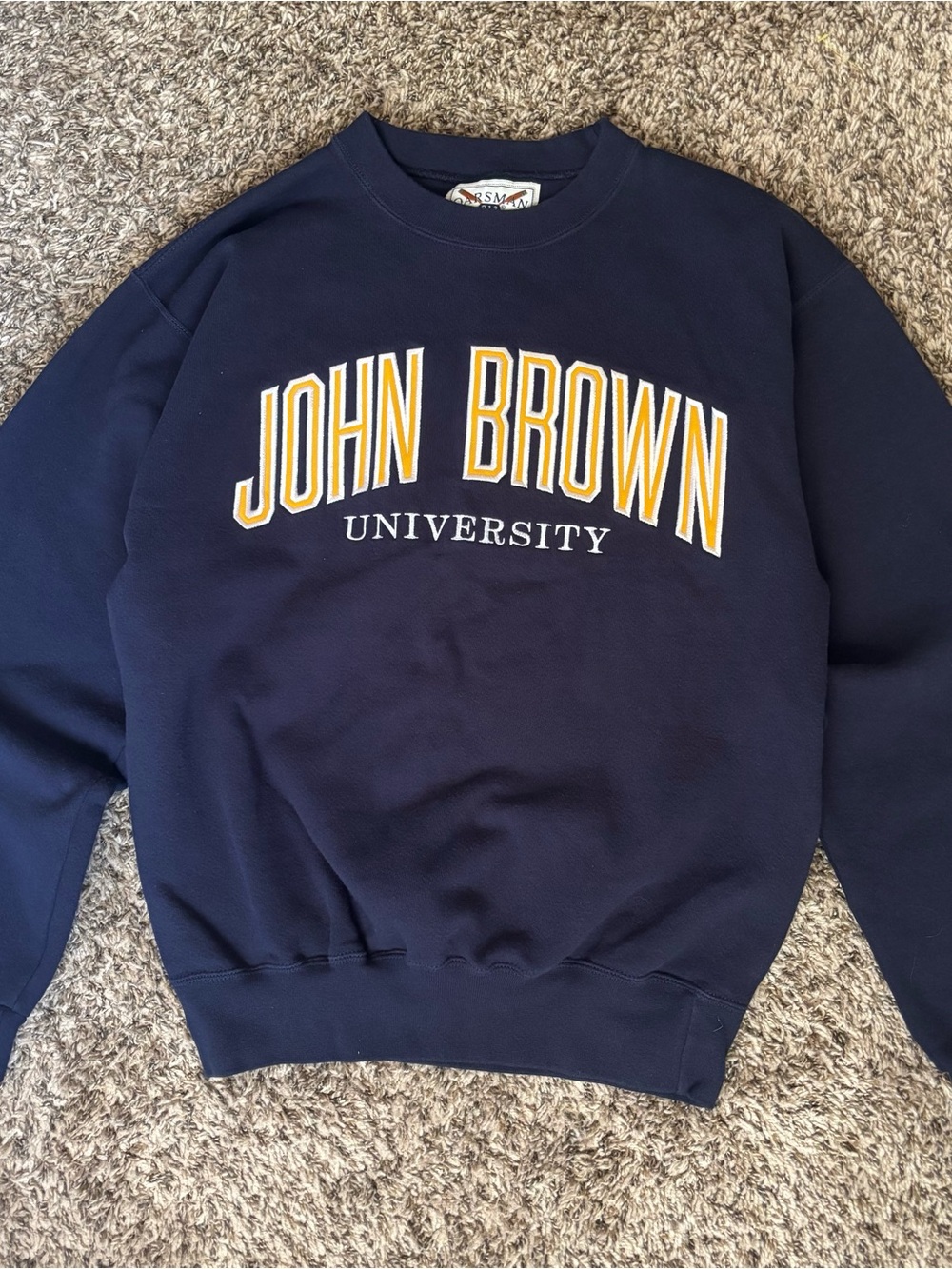 Vintage John Brown Navy Crewneck with Yellow & White Lettering
